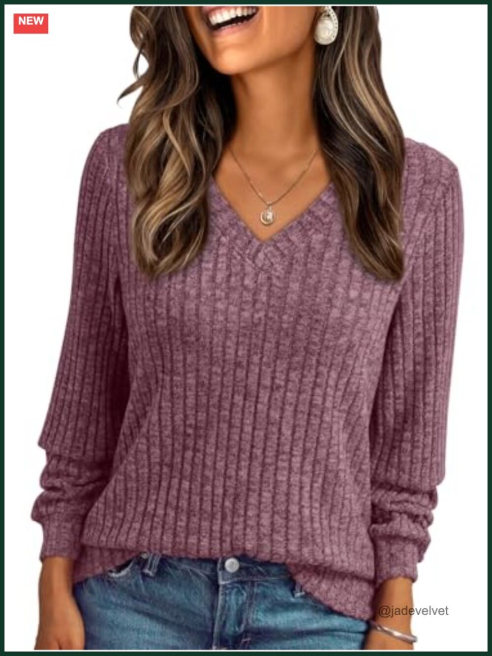 Womens V Neck Long Sleeve Lightweight Sweater Pullover Loose Fit Fall Top
